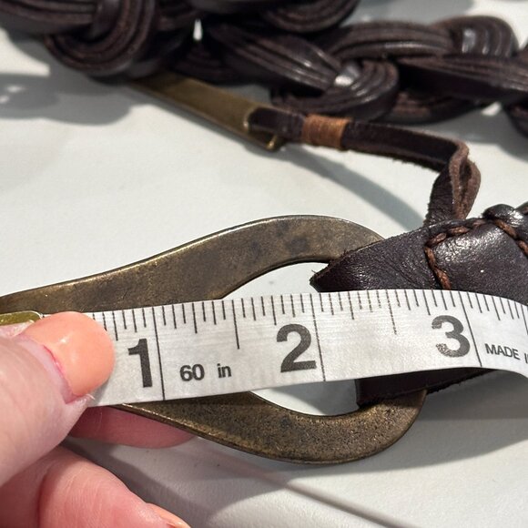 Leather Brown Hip Belt Boho Southwest Braided Swirl Brass Tone Hook Close Unique - Picture 8 of 8
